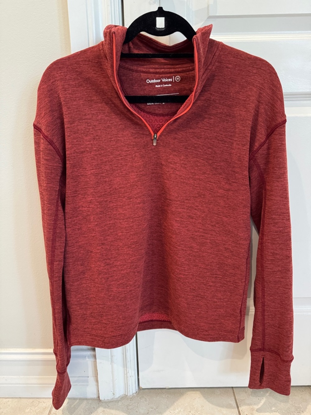 Outdoor Voices Women's Heathered Brick Red Quarter Zip Pullover
